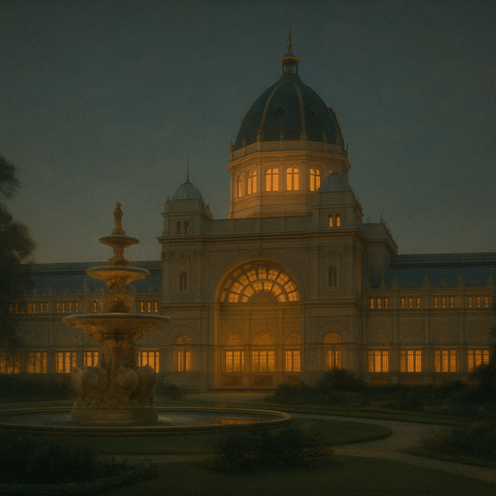 The Royal Exhibition Building, Melbourne, at dusk